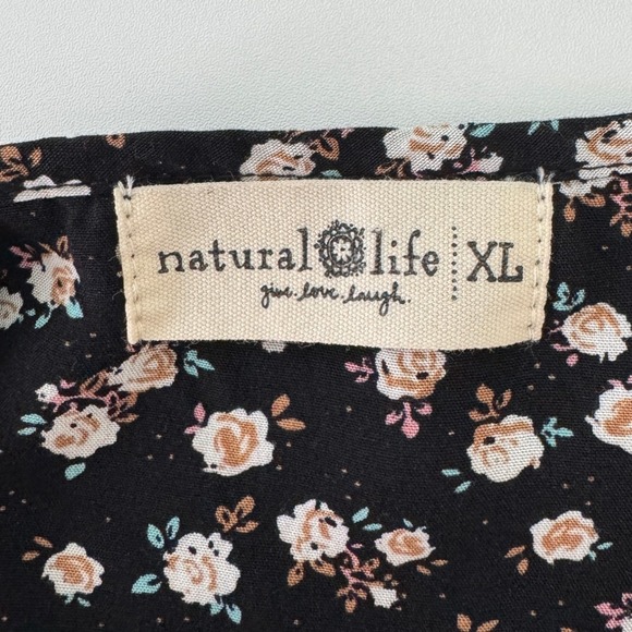 Natural Life Wide Leg Jumpsuit XL Black Floral Boho Cottagecore Casual Comfy - Picture 8 of 9